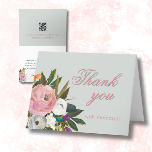 Carte De Remerciements Élégante photo florale Lien QR Chaque année Annive