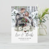 Carte De Remerciements Élégante photo Mariage du cône de pin d'hiver (Debout devant)