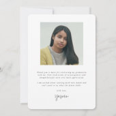 Carte De Remerciements Élégante photo moderne de graduation de script (Dos)