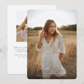 Carte De Remerciements Élégante photo moderne de graduation de script (Devant / Derrière)