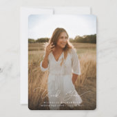 Carte De Remerciements Élégante photo moderne de graduation de script (Devant)