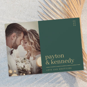 Carte De Remerciements Élégante photo simple et élégante Emerald Green