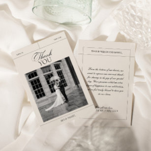 Carte De Remerciements Élégante photo Vintage de Mariage noir et blanc