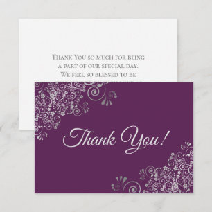 Carte De Remerciements Elégante Plum Purple & Courbes Argent Simple Maria