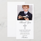 Carte De Remerciements Élégante Première Sainte Communion Argent (Devant / Derrière)
