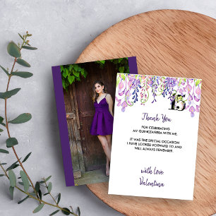 Carte De Remerciements Elégante purple Wisteria Quinceanera Photo