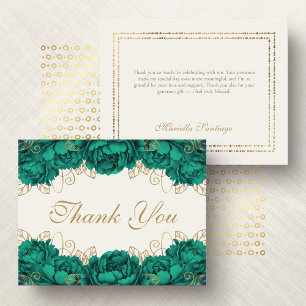 Carte De Remerciements Élégante Robe de Quinceañera Fleurie Vert Émeraude