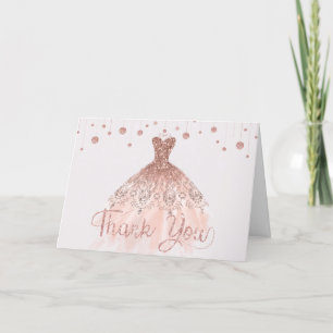 Carte De Remerciements Elégante robe Rose or Quinceañera 15e anniversaire