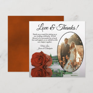 Carte De Remerciements Élégante Rose Orange Rouille Ovale Photo Mariage