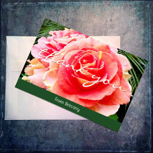 Carte De Remerciements Elégante rose rose photo calligraphie moderne pers