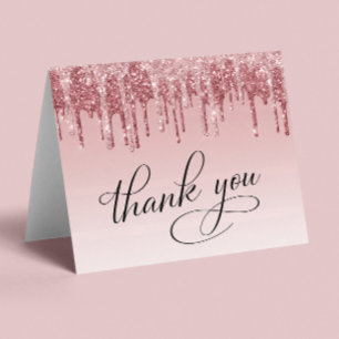 Carte De Remerciements Elégante Rose Rose Rose Gold Parties scintillant 6