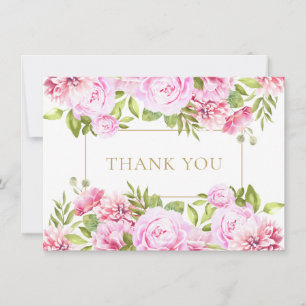 Carte De Remerciements Élégante rose Roses Floral Gold Géométrique