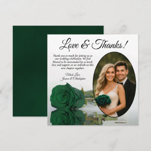 Carte De Remerciements Élégante Rose Verte Émeraude Ovale Photo Mariage