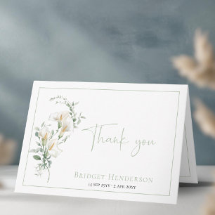 Carte De Remerciements Élégante Simple Arum Eucalyptus Sympathie