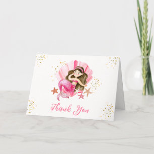 Carte De Remerciements Élégante sirène rose Baby shower d'étoiles de mer