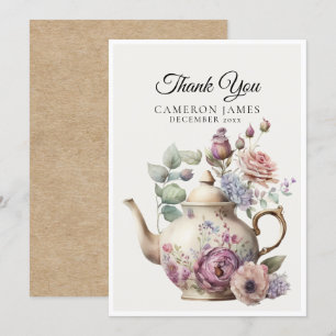 Carte De Remerciements Elégante Teapot Aquarelle Floral Tea Party