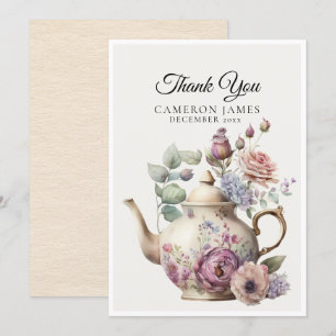 Carte De Remerciements Elégante Teapot Aquarelle Floral Tea Party