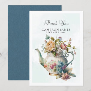Carte De Remerciements Elégante Teapot Aquarelle Floral Tea Party