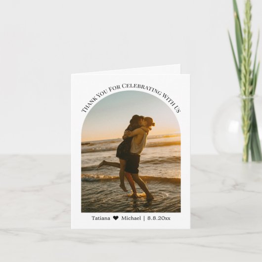 Carte De Remerciements élégante typographie classique mariage photo d'été (Devant)