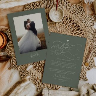Carte De Remerciements Élégante typographie de script Mariage vert