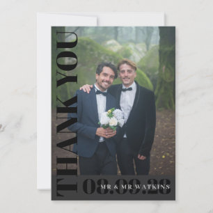 Carte De Remerciements Élégante Typographie du Charbon Photo Mariage