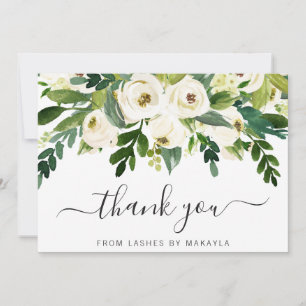 Carte De Remerciements Élégante verdure affaires fleurs blanches florales