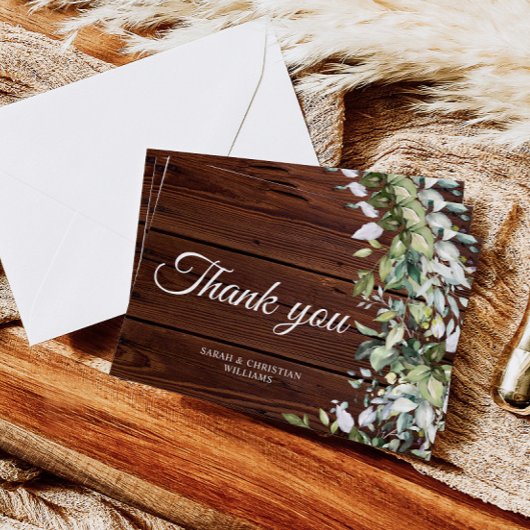 Carte De Remerciements Élégante verdure Bois rustique