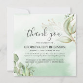 Carte De Remerciements Elégante verdure Funérailles Gratitude (Devant)