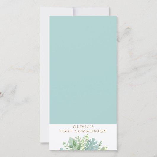 Carte De Remerciements Élégante verdure Première Communion Signet Favoris (Dos)