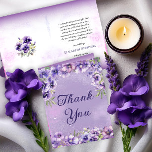 Carte De Remerciements Élégante Violette violette Florale fête d'annivers