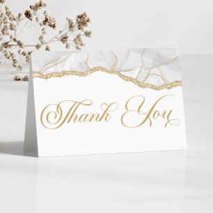 Carte De Remerciements Elégante White Gold Agate Anniversaire