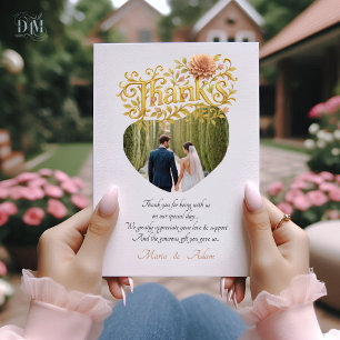Carte De Remerciements Élégantes Dahlias Rose Mariage Photo Script Doré