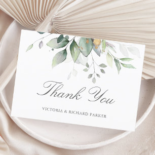 Carte De Remerciements Élégantes feuilles de eucalyptus verdure or mariag