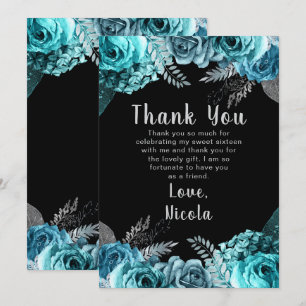 Carte De Remerciements Élégantes fleurs bleu sarcelle et argent pour un S