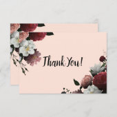 Carte De Remerciements Élégantes fleurs bordeaux et roses (Devant / Derrière)