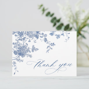 Carte De Remerciements Élégantes Fleurs de Jardin Françaises Bleues Maria