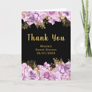 Carte De Remerciements Élégantes fleurs de lilas et d'or pour un Sweet Si