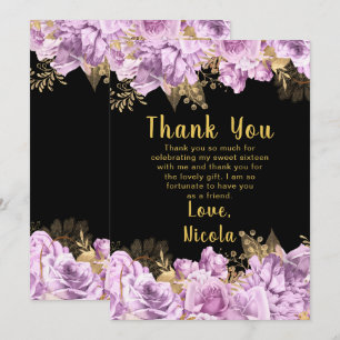 Carte De Remerciements Élégantes fleurs de lilas et d'or pour un Sweet Si