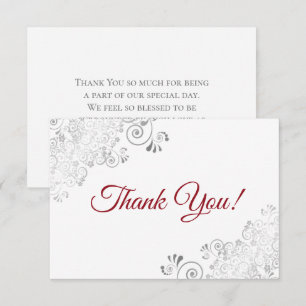 Carte De Remerciements Élégantes Franges Argentées Rouge Script sur Maria