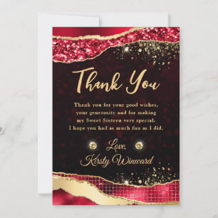 Carte De Remerciements Élégantes Larmes de Glitter Rouge et Or Glam Sweet