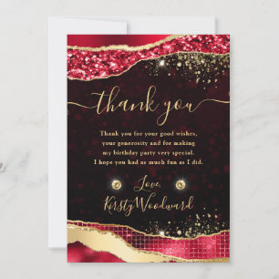 Carte De Remerciements Élégantes larmes de glitter rouge et or pour anniv