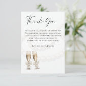 Carte De Remerciements Elegantes perles blanches et Prosecco pour une bab (Debout devant)
