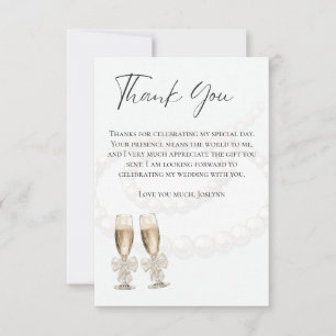 Carte De Remerciements Élégantes Perles Blanches et Prosecco pour une Bab