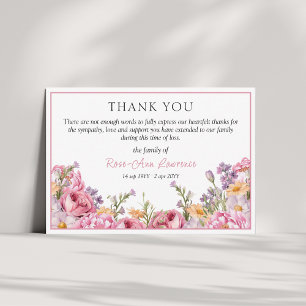 Carte De Remerciements Élégantes pivoines roses Fleurs de sympathie enter