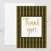 Carte De Remerciements Élégantes rayures noires et dorées (Devant / Derrière)