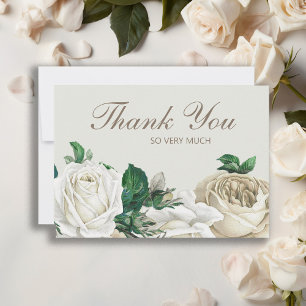 Carte De Remerciements Élégantes roses crème ivoire blanc mariage Remerci