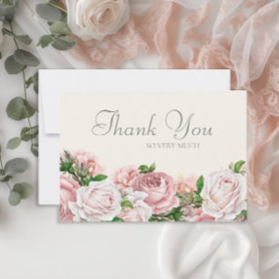 Carte De Remerciements Élégantes Roses Roses Blush Crème Remerciement de