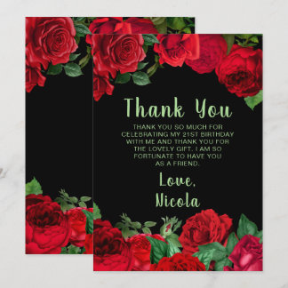 Carte De Remerciements Élégantes roses rouges fleurs fête d'anniversaire