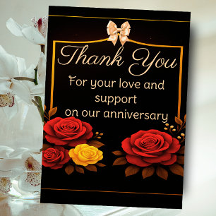 Carte De Remerciements Élégantes roses rouges pour anniversaire de mariag