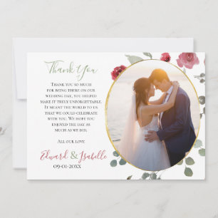 Carte De Remerciements Élégantes Roses Vert Sauge Bourgeon Mariage Photo